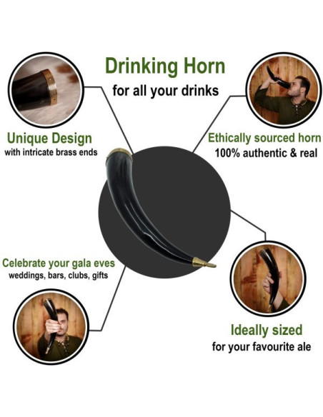 Viking drinkhoorn met messing beslag,...