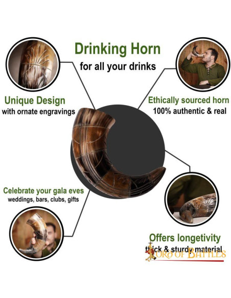 Viking os drinkhoorn met gegraveerde...