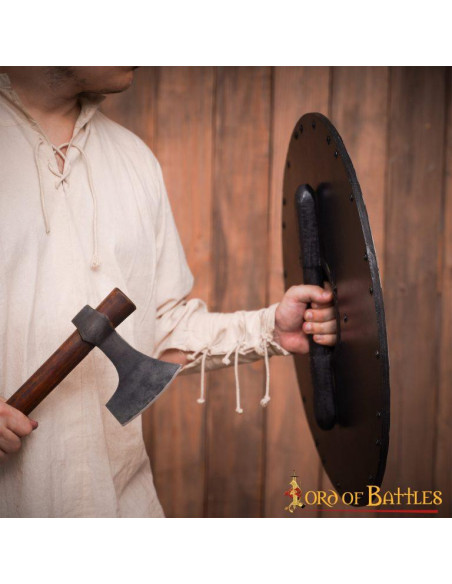 Vikingerødt kampskjold i træ