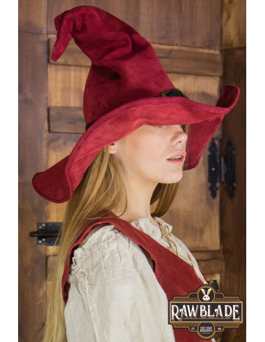 Sombrero de bruja Wikka en cuero rojo