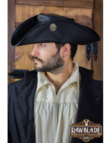 Sombrero pirata tricornio tres doblones, negro
