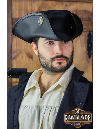 Sombrero pirata tricornio tres doblones, negro