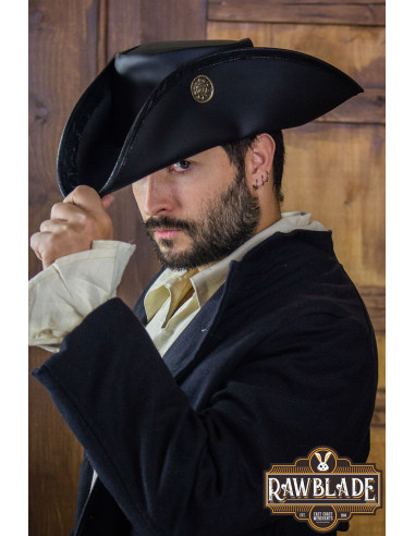 Sombrero pirata tricornio tres doblones, negro
