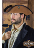 Sombrero pirata tricornio tres doblones, marrón claro