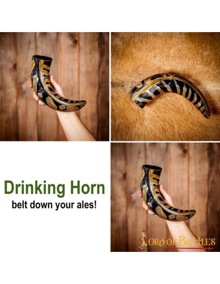 Cuerno vikingo con diseños grabados...