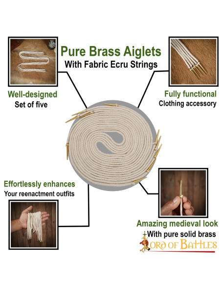 Sæt med 5 cremefarvede aiglets med snore