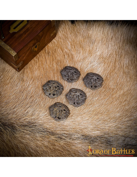 Set mit 5 Wikinger-Greiftierknöpfen Set mit 5 Wikinger-Greiftierknöpfen