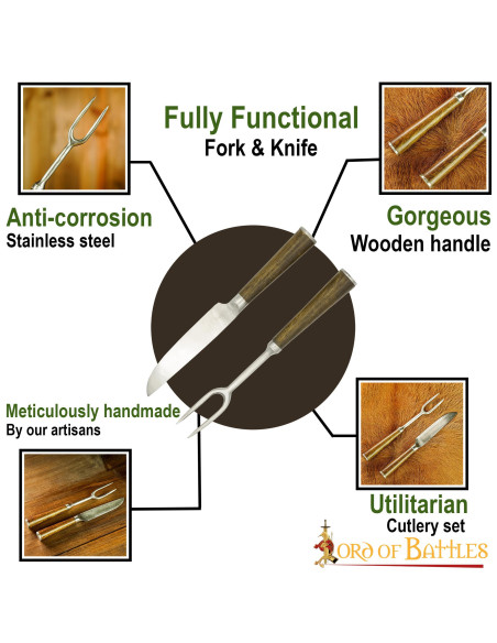 Middelalder kniv og gaffel sæt (20,3...