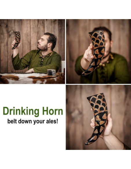 Viking drinkhoorn met gebrand design,...