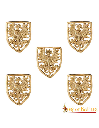 Sæt med 5 heraldiske ørneskjolde til bælte (3,5x4 cm.)