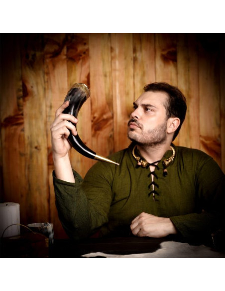 Viking drinkhoorn met messing...