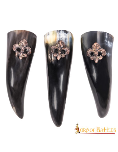 Set van 3 Viking drinkhoorns Fleur de Lis design