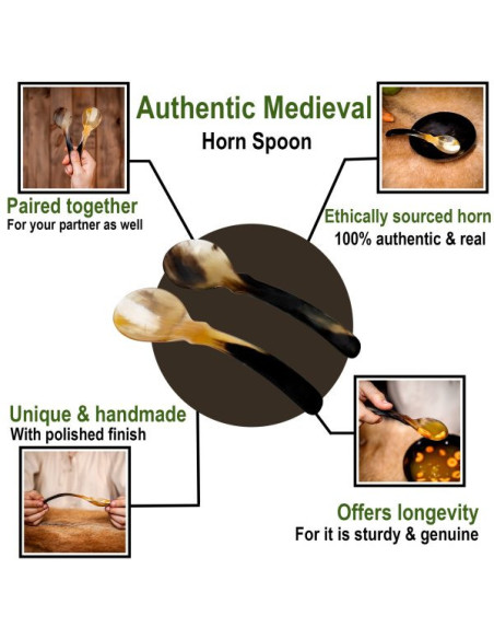 Sæt med 2 ægte hornskeer i vikingestil