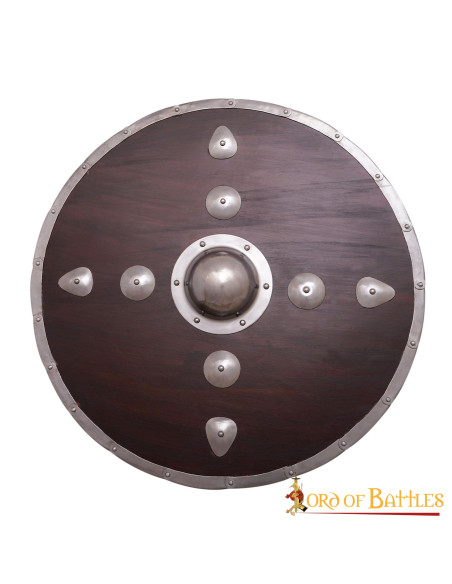 Escudo redondo vikingo de madera con... Escudo redondo vikingo de madera con...