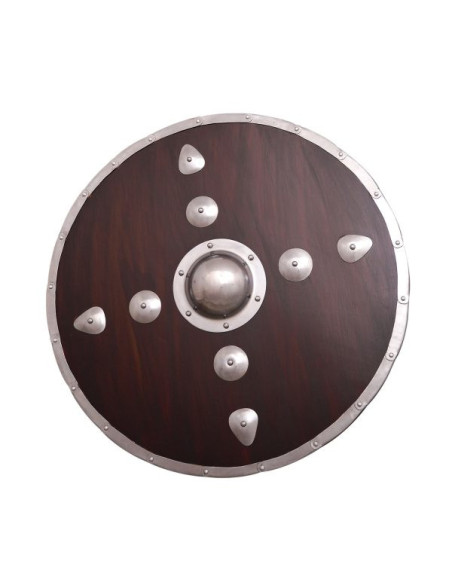 Escudo redondo vikingo de madera con... Escudo redondo vikingo de madera con...