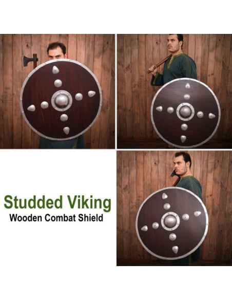 Ronde houten Viking-schild met nagels