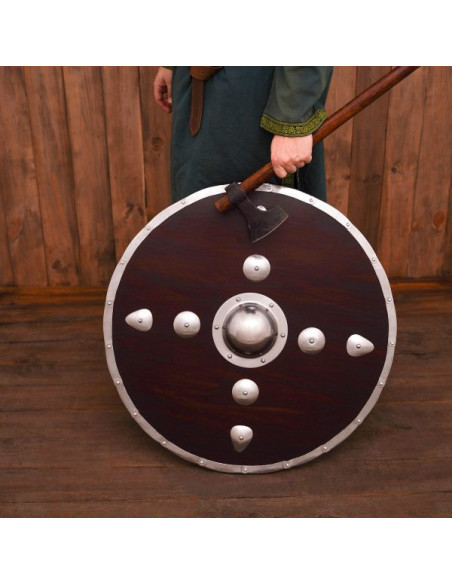 Escudo redondo vikingo de madera con... Escudo redondo vikingo de madera con...