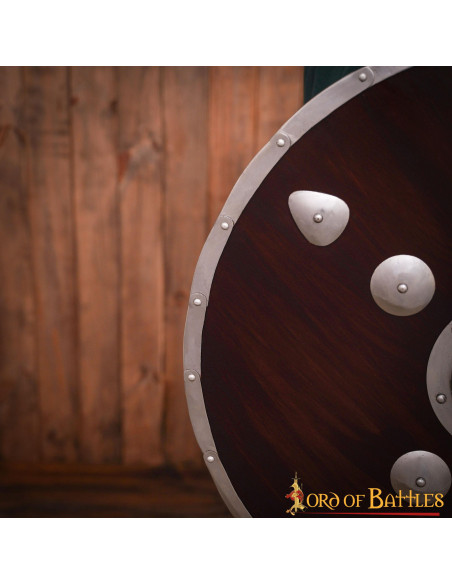 Ronde houten Viking-schild met nagels