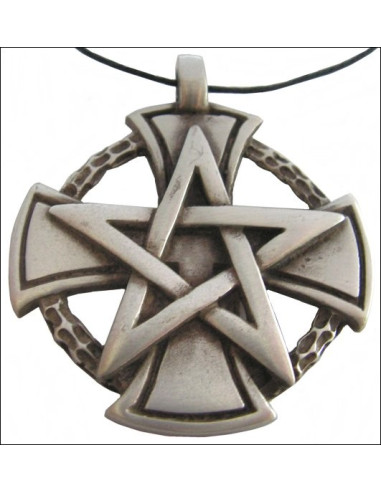 Llavero con diseño de cruz de templario con pentagrama 