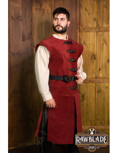 Mittelalterliche Tunika Jules lang aus Leder - Rot
