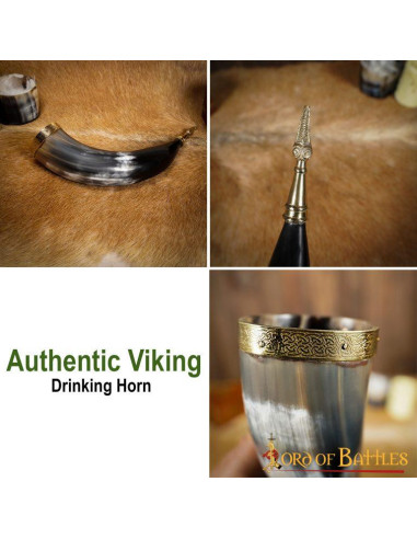 Cuerno vikingo medieval para beber con accesorios de latón ⚔️  Tienda-Medieval