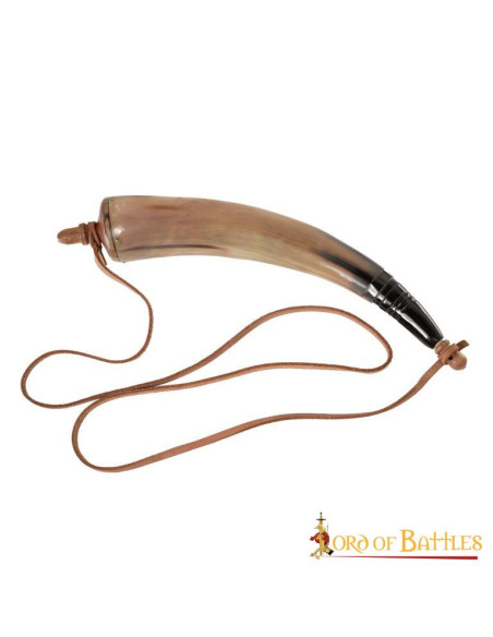 Buskruit in echte hoorn met lederen band