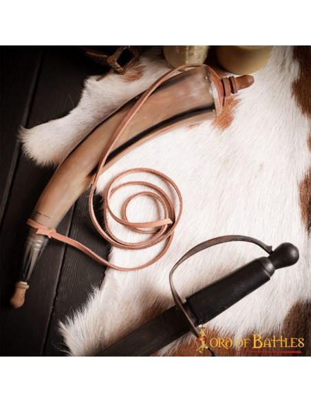 Krudt i ægte horn med læderrem