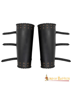 Viking scheenbeschermers echt zwart leer met studs
