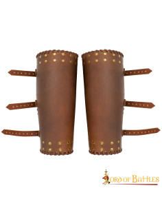 Viking scheenbeschermers echt bruin leer met studs