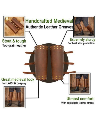 Vikingegrever i ægte brunt læder med nitter