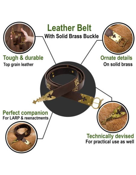 Bruine Gothic Knight riem met messing...