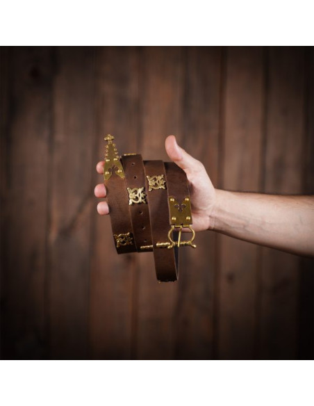 Bruine Gothic Knight riem met messing...