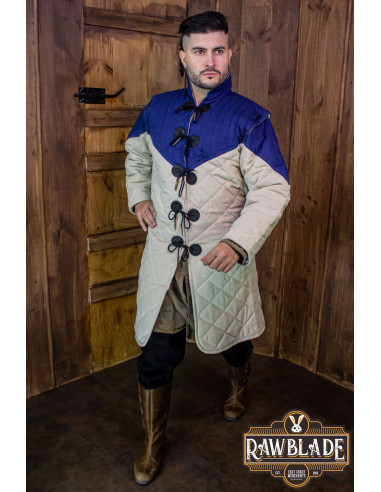 Middelalderlig Uther gambeson - Blå og ecru