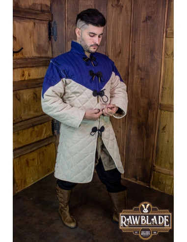 Middelalderlig Uther gambeson - Blå og ecru
