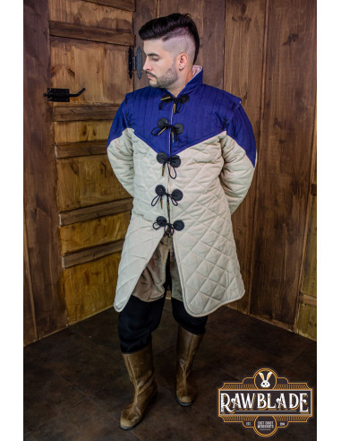 Middelalderlig Uther gambeson - Blå og ecru