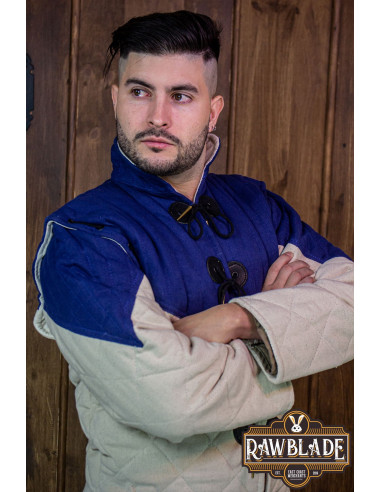 Middelalderlig Uther gambeson - Blå og ecru