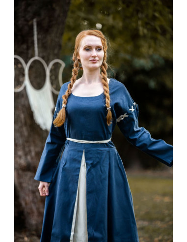 Vestido medieval azul-blanco modelo Larina