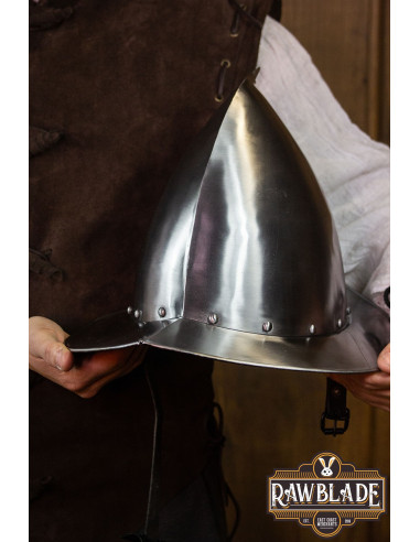 Casco morrión Pico de Aragón de conquistador español, siglos XV-XVI