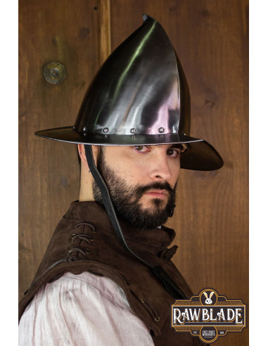 Casco morrión Pico de Aragón de conquistador español, siglos XV-XVI
