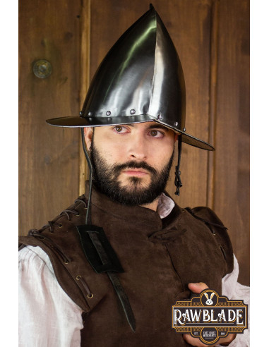 Casco morrión Pico de Aragón de conquistador español, siglos XV-XVI