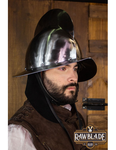 Casco morrión Castellón de conquistador español, siglos XV-XVI