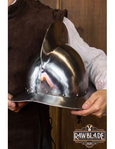Casco morrión Castellón de conquistador español, siglos XV-XVI