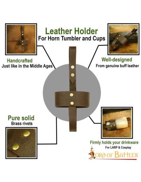 Brun læderholder til hornglas og kopper