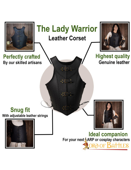 Corsé negro de cuero Dama Guerrera Corsé negro de cuero Dama Guerrera
