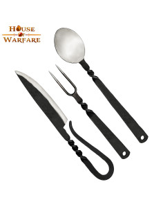 Mittelalterliches Besteckset: Löffel, Gabel und Messer