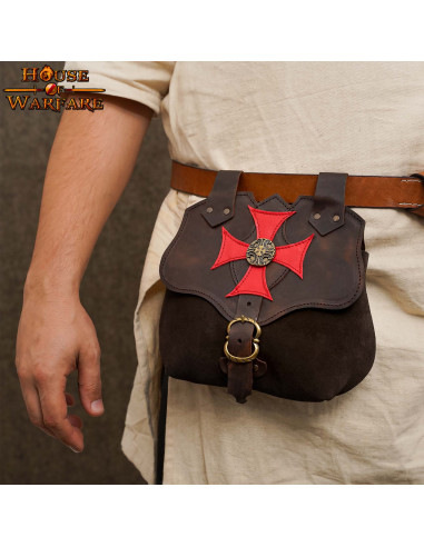 Bolsa medieval Templaria en cuero marrón oscuro, 25 cm.