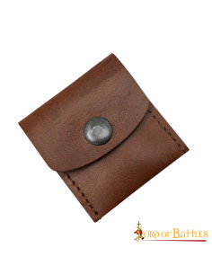 Práctico monedero medieval en piel - Marrón (6,8x6,3 cm.)