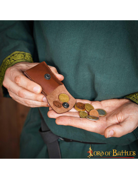 Práctico monedero medieval en piel -...