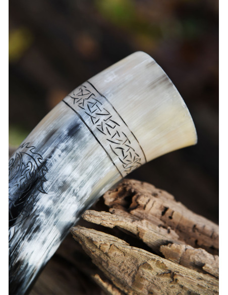 Viking Norse Wolf Fenrir horn med...