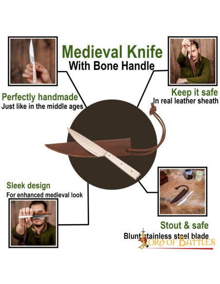 Middelalderkniv med knogleskaft (19 cm.)